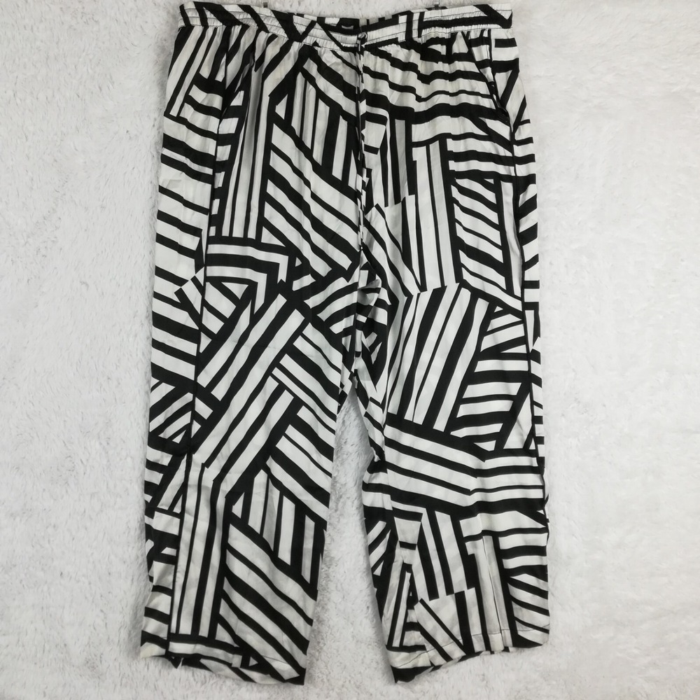 Attitudes By Renee Pants Womens Wide Leg Black White Stripe Plus Petite 2X NEW